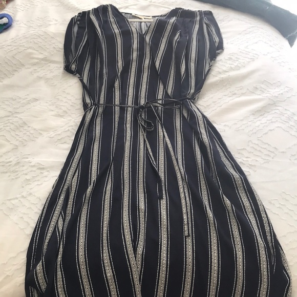 Anthropologie Pleated Navy and White Stripes Midi - Picture 3 of 3